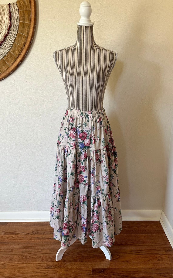 Vintage 90s Dion Western Floral Tiered Skirt Women