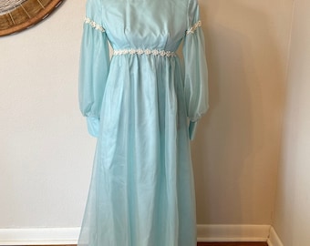 Vintage Lorrie Deb Dress 1960s Edwardian Maxi Puff Sleeve Woman's Small