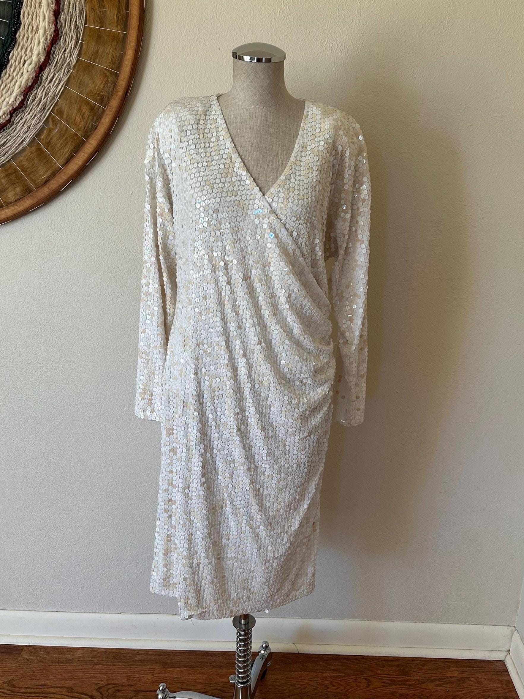 Midi White Sequin Dress - Etsy