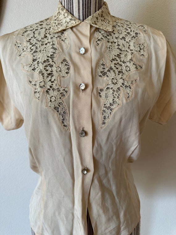 Vintage 40s Morlove The Couturier Blouse Lace Wom… - image 3