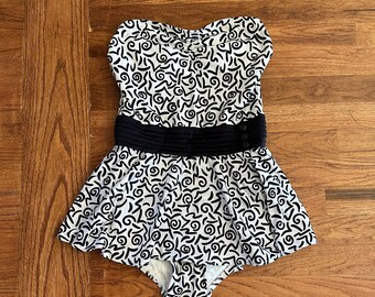 Vintage 80s Main Stream Black And White Swimsuit One Piece M