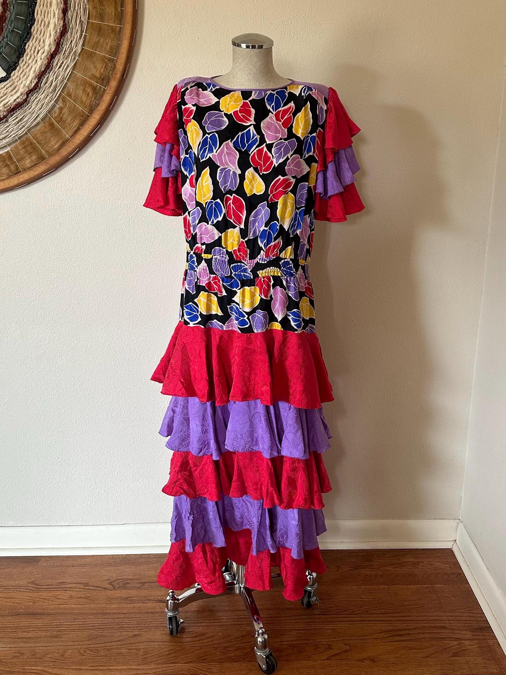 90s Silk Ruffle Dress - Etsy