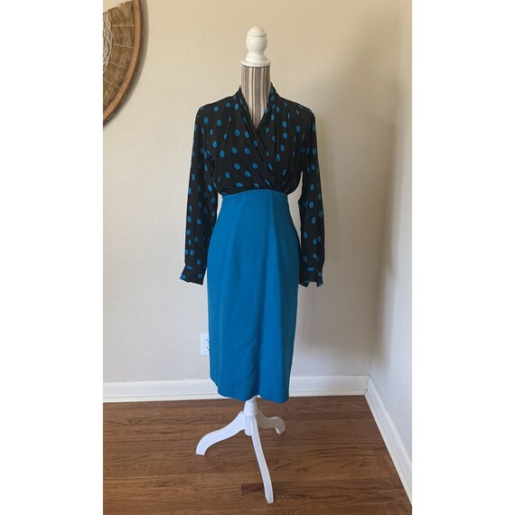 Vintage 80s Linda Allard Ellen Tracy Polkadot Dre… - image 1