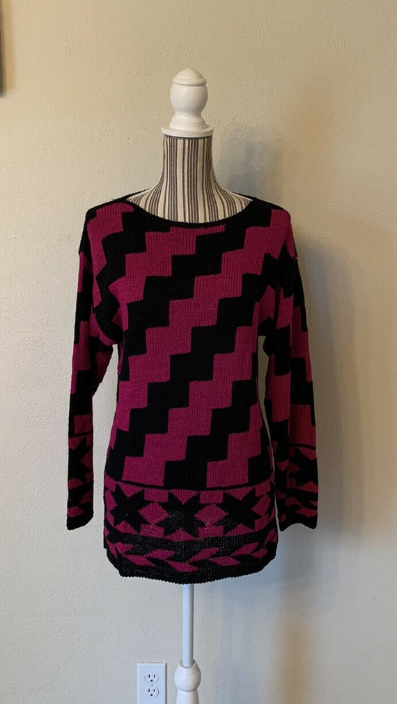 Vintage Bonwit Teller 90s Pink Black Sweater Medi… - image 5