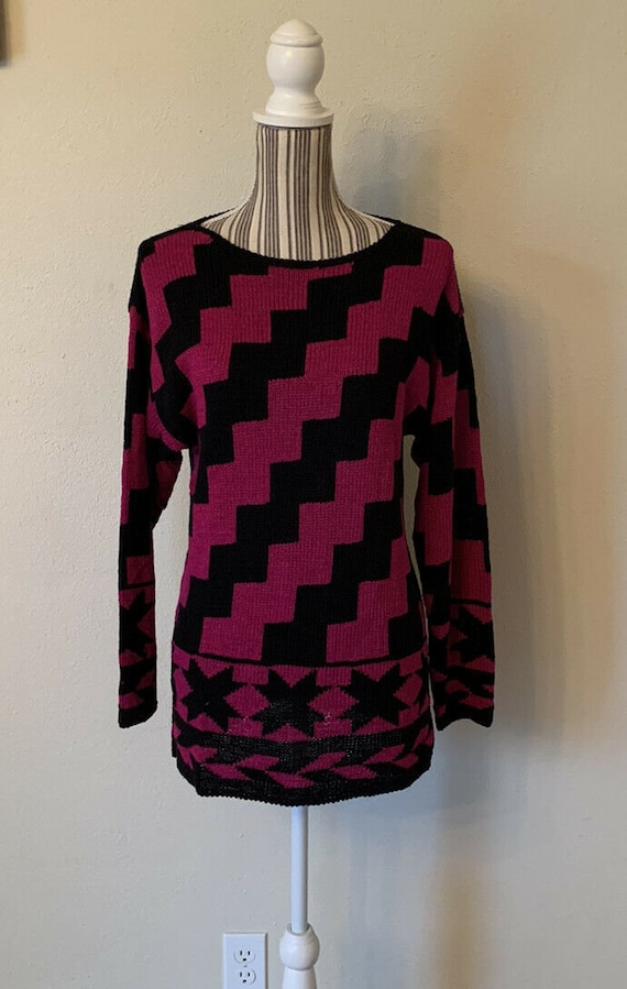 Vintage Bonwit Teller 90s Pink Black Sweater Medi… - image 3