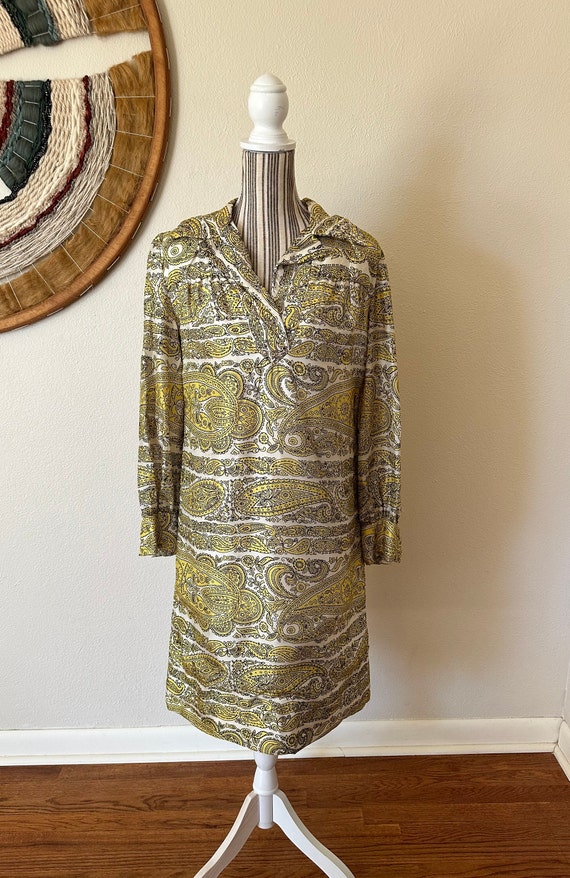 Vintage David Barr 60s Yellow Paisley Mod Dress Wo