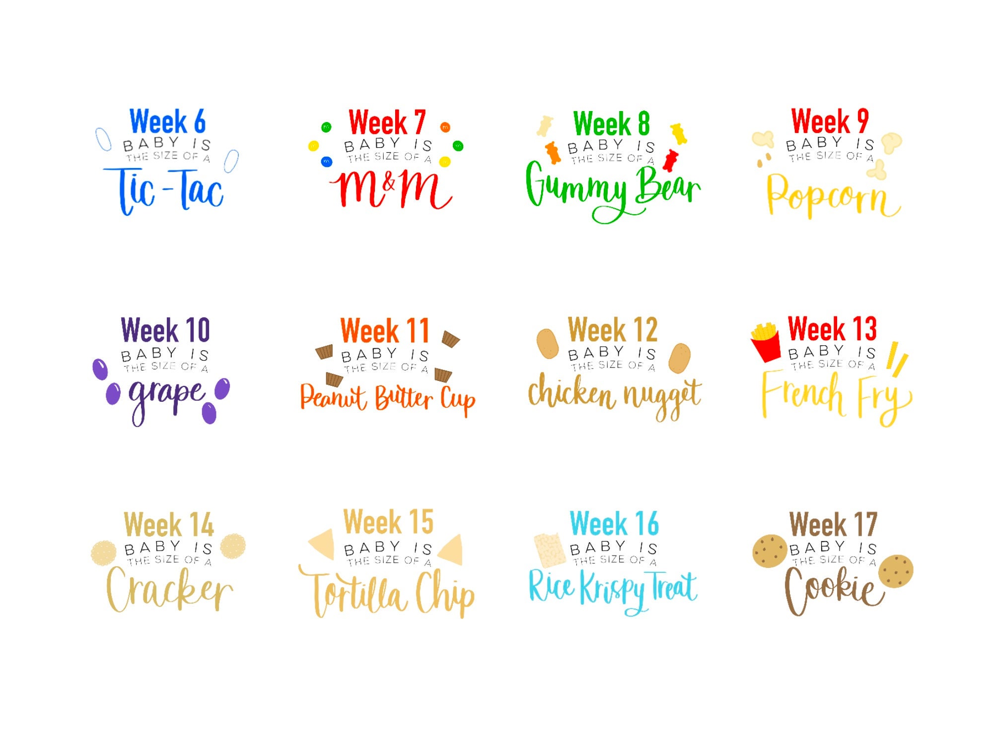 Printable Unique Pregnancy Week-by-week Signs, Fun Funny Foods Signs ...