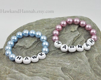 Baby Name Bracelet Personalized Keepsake White Letters by Hawk and Hannah