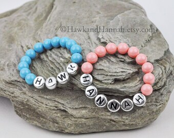 Baby Name Bracelet Personalized Keepsake Silver Letters by Hawk and Hannah