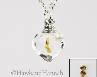 Faith Hope Love Mustard Seeds in Teardrop Pendant Necklace by Hawk and Hannah