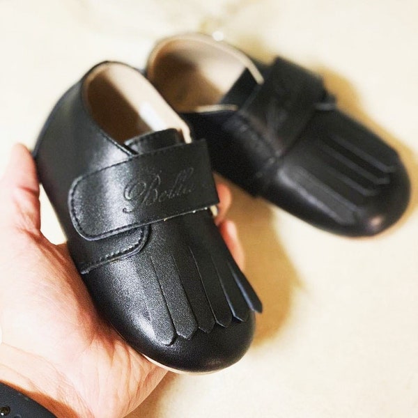 SALE - LEATHER LOAFERS! Bella Simone Leather Black Baby Toddler Infant Kid shoes with Soft or Rubber Sole