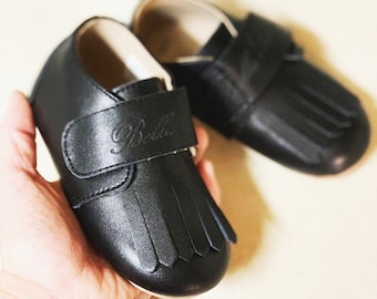 SALE - LEATHER LOAFERS! Bella Simone Leather Black Baby Toddler Infant Kid shoes with Soft or Rubber Sole