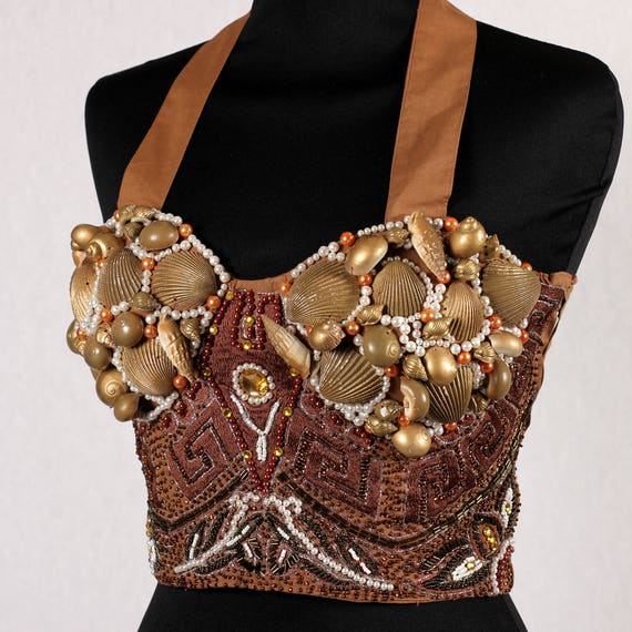 1980s Vintage bodice with sequins and shells