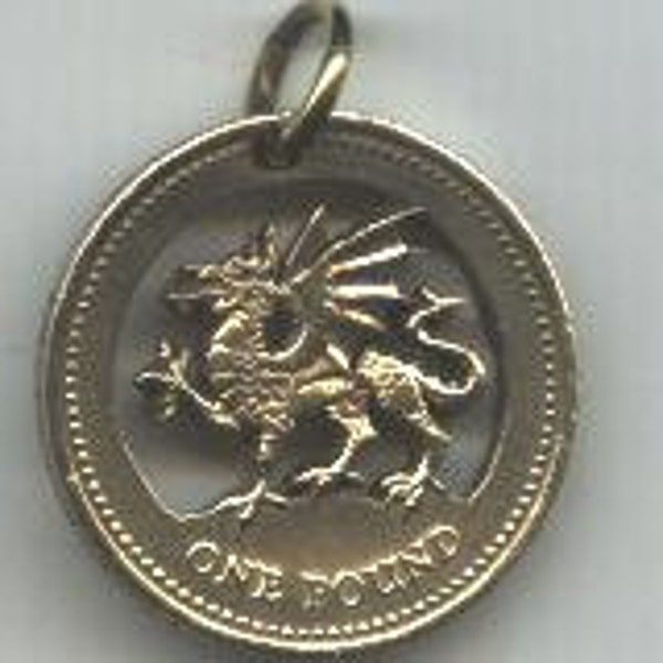 Pendant cut coin "Welsh dragon", 1 pound, Great Britain