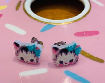 Acrylic Cat head studs -Miss Pretty Kitty studs - acrylic studs - Teachers gift - cat lover studs - cat studs - cat earrings