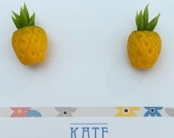 Pineapple polymer clay stud earrings - pineapple earrings - fruit earrings - Fruit Salad -  fruit stud earrings - food jewellery