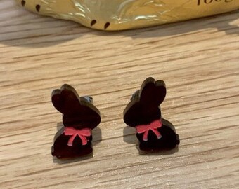 Easter bunny studs - Easter bunny earrings - acrylic Easter stud earrings -  food jewellery - vegan studs - Lindt bunny eggs