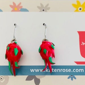 Dragon Fruit Drop earrings - miniature dragon fruit polymer clay earrings - kawaii - Dragon Fruit - polymer clay fruit earrings