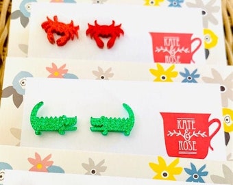 Mini sea creature glitter studs - crabs - crocodile - lobster earrings - crab studs - lobster studs - crocodile studs  - crab studs