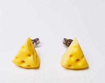 Chedder / orange cheese, or Swiss cheese polymer clay stud earrings - Block of cheese studs / earrings - foodie earrings - Christmas cheese