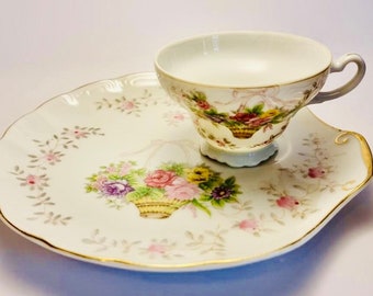 Vintage Tennis set by Lipper and Mann (L&M), pattern Bristol Garden - Tennis set - Vintage bone china floral tennis set