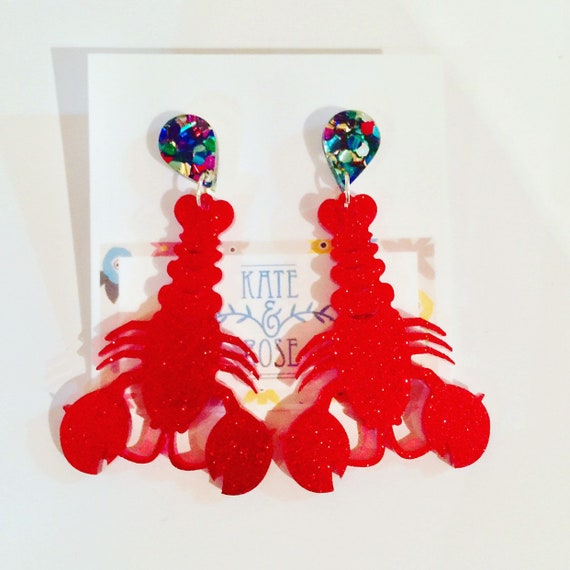 Lobster Studs Lobster Earrings Red Lobster Glitter Studs Etsy UK