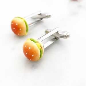 Hamburger Unisex Cufflinks cuff links - food jewelry - Junk food - cheeseburger cufflinks- food jewellery - Menswear - Wedding - grooms wear