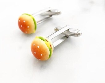 Hamburger Unisex Cufflinks cuff links - food jewelry - Junk food - cheeseburger cufflinks- food jewellery - Menswear - Wedding - grooms wear