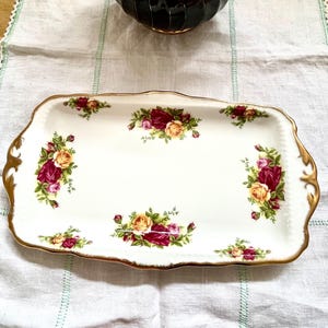 Royal Albert Country Roses - Long tab handled sandwich / slice plate, NOT made in England,  beautiful rose design - perfect for a  high tea