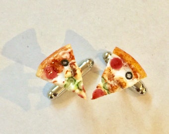 Deluxe Pizza Unisex Cufflinks Cuff Links - food jewelry - Junk food - Pizza - pepperoni - cufflinks - food jewellery - Wedding - Grooms man