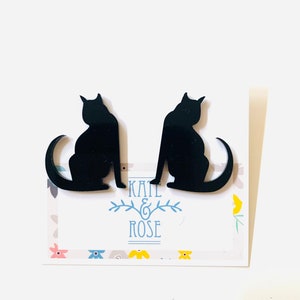 Large Black sitting cat studs Halloween cat studs acrylic studs stud earrings cat lover studs sitting cat studs Halloween studs image 2