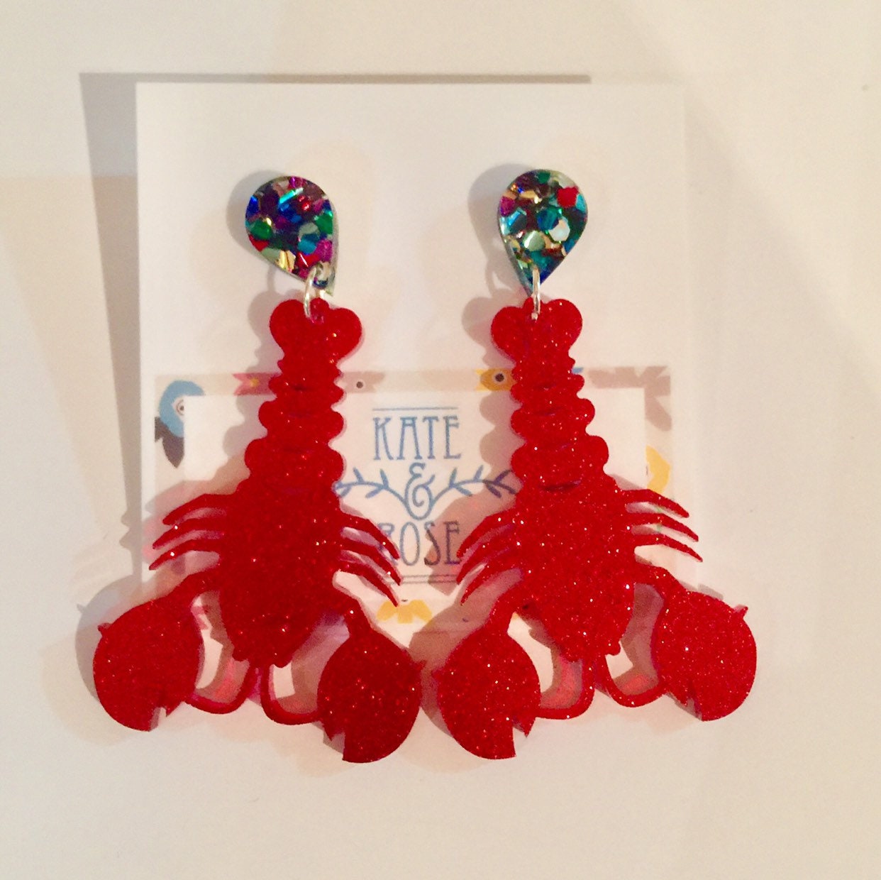 Lobster Studs Lobster Earrings Red Lobster Glitter Studs Etsy UK