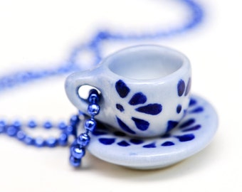 Teacup necklace - teacup pendant - Blue & white miniature china teacup Necklace - Kawaii Kitsch - miniature cup - miniature teacup