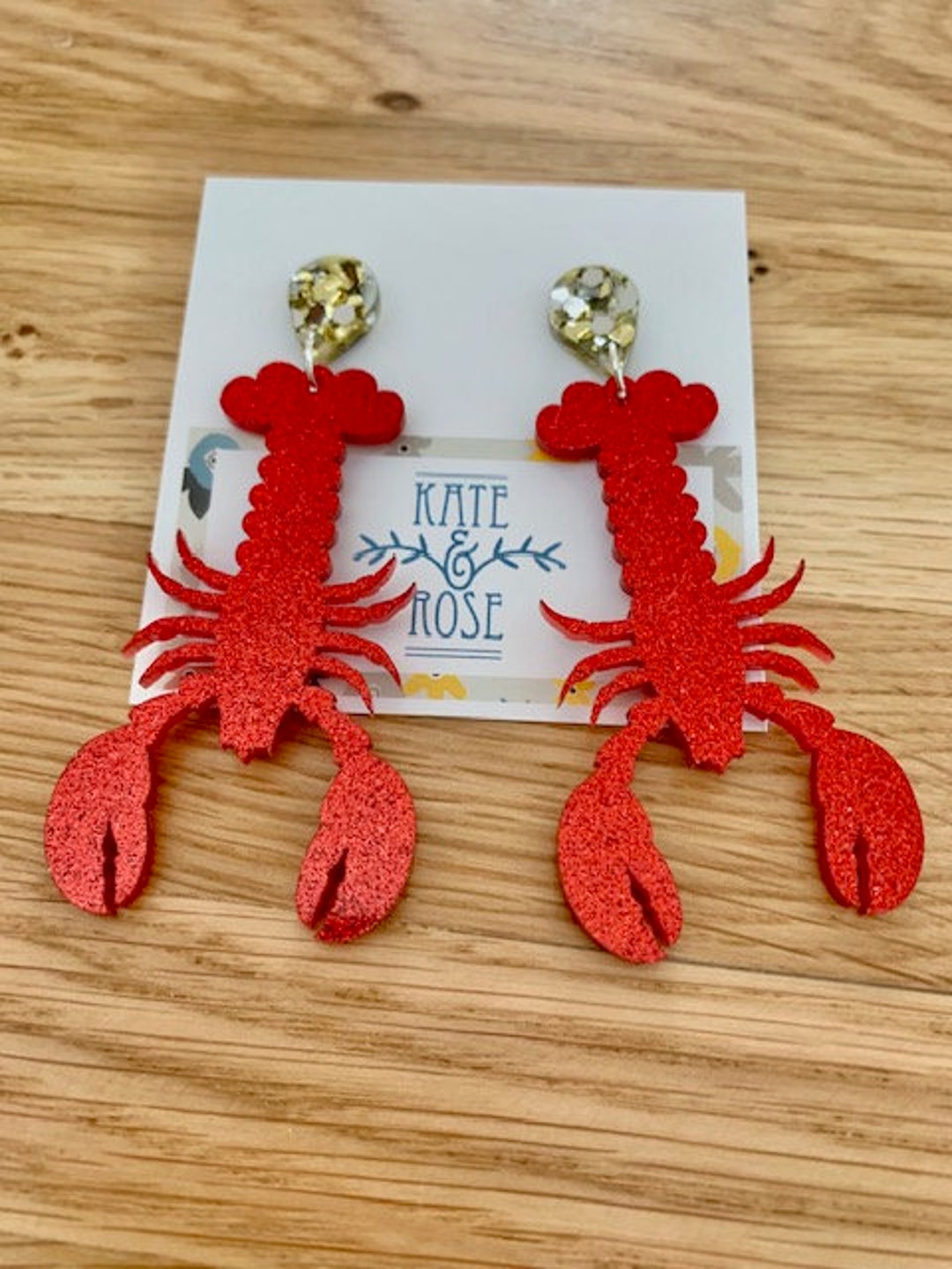 Lobster Studs Lobster Earrings Red Lobster Glitter Studs Lobster