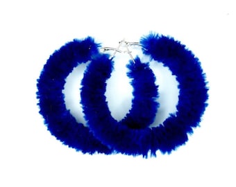 Fluffy Hoop Earrings in Deep Blue - available on Silver or Gold tone hoops