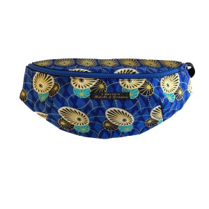 Bolso hecho a mano / Bolso de cinturón / Bolso de cadera / Fannypack / Estampado geométrico Iluminaciones azules Impresión con detalle brillante dorado