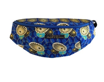 Handmade Bumbag / Belt bag / Hip Bag / Fannypack / Geometric pattern Blue Illuminations Print with gold shimmer detail