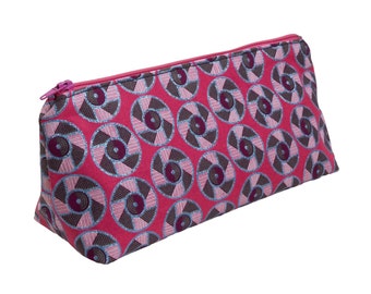 Handmade Make-up bag in beautiful shimmering Disco print geometric patterned fabric in Hot pink