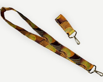 Lanyard or Key ring, bag charm in Yellow Swirls shimmering print bold patterned thick cotton