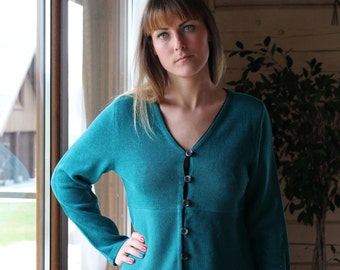 Ausgestellter Leinen Cardigan | Locker geschnittener Pullover für Frauen | Rüschensaum