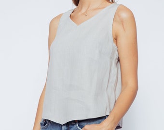 Linen Tank Top, Sleeveless Blouse, Asymmetric Linen Top, Summer Linen Clothing, Various Colors Available