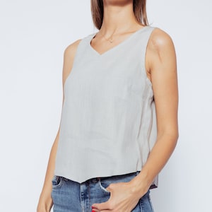 Linen Tank Top, Sleeveless Blouse, Asymmetric Linen Top, Summer Linen Clothing, Various Colors Available