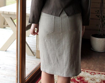 Natural Linen Straight Cut Skirt, High Waisted Work Skirt, Smart Office Outfit, Skirt With Pockets, Washed Baltic Linen in Various Colors