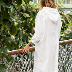 White Linen Tunic, Hooded Top, Casual Linen Top, Pure Linen Tunic, Travel Apparel