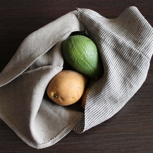 Ready to Ship Natural Handmade Bento Bags, Set of 3 Linen Grocery Bags, Reusable Kitchen Linens, Ecofriendly Shopping Pouch image 1