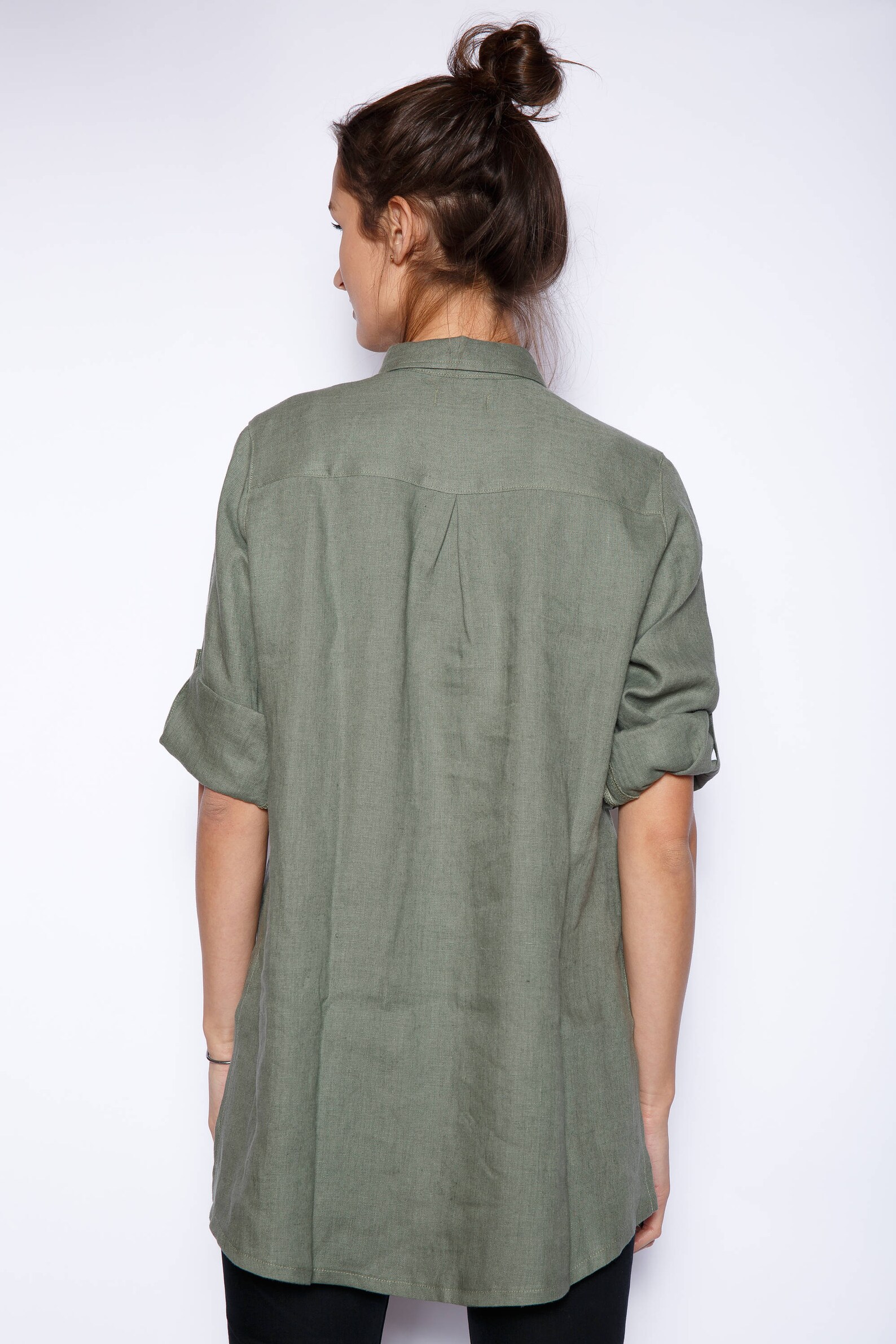 Oversized Linen Tab Sleeve Top