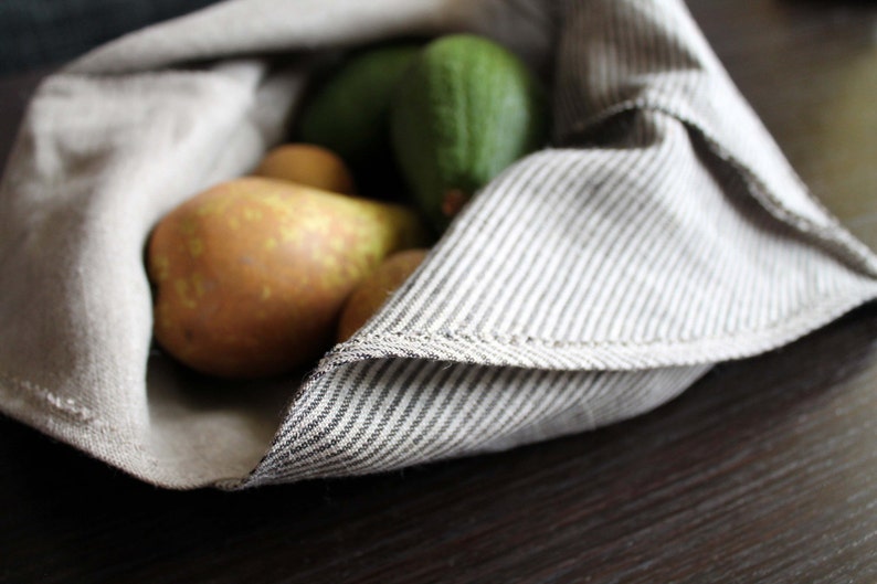 Natural Handmade Polka Dot Bento Bags, Set of 3 Linen Grocery Bags, Reusable Kitchen Linens, Ecofriendly Shopping Pouch image 4
