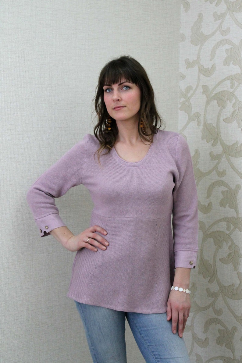 Knitted Linen Cotton Tunic Top, Elegant Pullover, Handmade Sweater, Jumper Ladies, Various Colors Available image 2