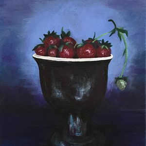 Original Still Life Painting of a Bowl of Strawberries, &quot;Bring the Champagne,&quot; Wall Art, Fine Art, Still Life, Food Art