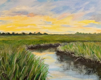 Giclée Print of Original Painting of Sunset Reflections on a Low Country Marsh